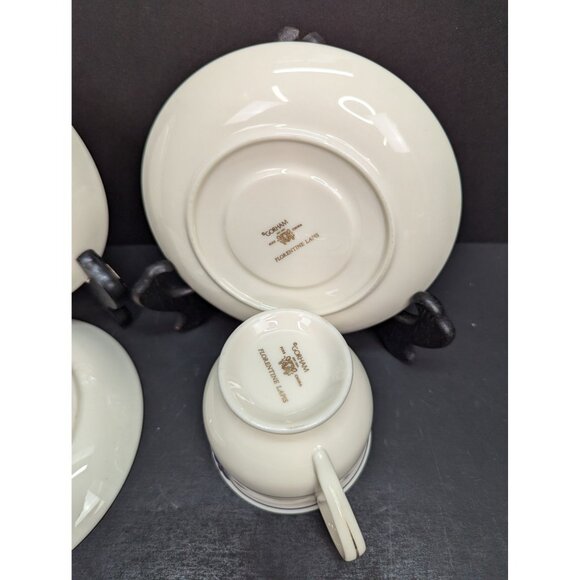 Gorham Fine China Florentine Lapis Footed 24K Gold Banded 1 Cup and 3 Saucers - Picture 9 of 11